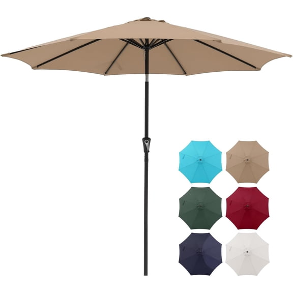 Neatifyes 9’ Patio Umbrella, Outdoor Table Market Umbrella with Push Button Tilt and Crank, 8 steel ribs, Beige