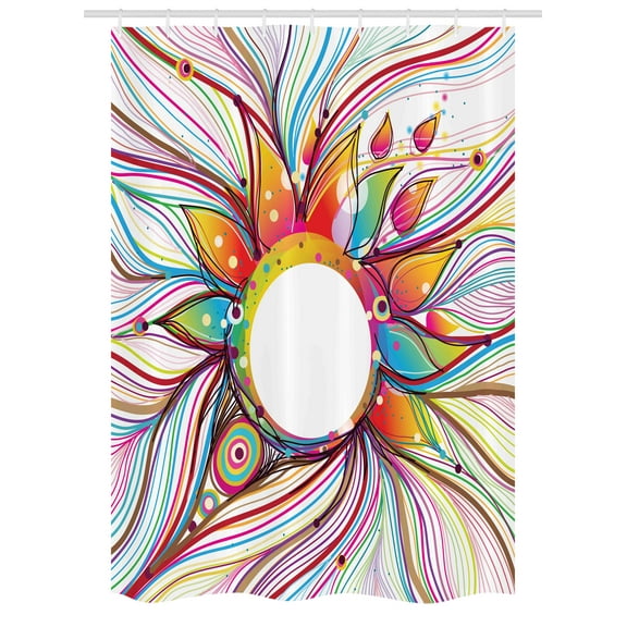 Abstract Stall Shower Curtain, Absurd Vector Smoky Wavy Floral Design with Rainbow alike Stripes and Lines Print, Fabric Bathroom Set with Hooks, 54W X 78L Inches, Multicolor, by Ambesonne