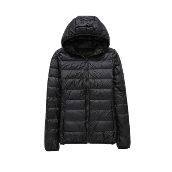 Jinda Women's Soft Zip Up Down Jacket Long Sleeve Hoodie Hooded Puffer Coat Light Waterproof Hooded Thermal Outerwear Black Medium