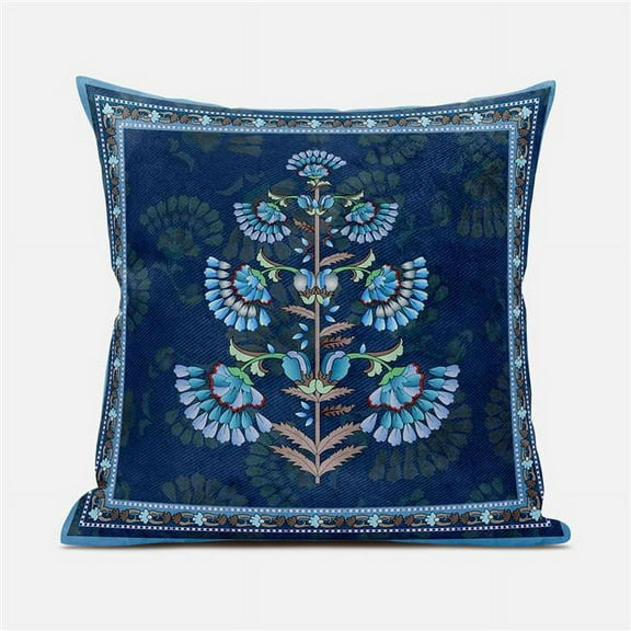 18 x 18 in. Mughal Buta Broadcloth Indoor & Outdoor Zippered Pillow - Blue & Brown