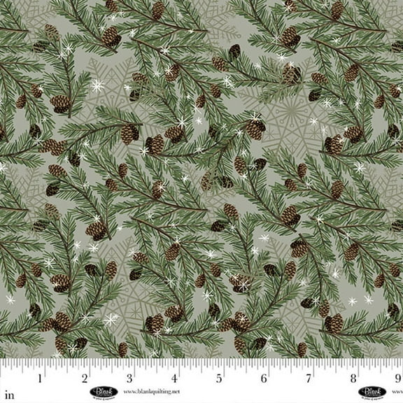 Chill Factor Pine cones Pine needles Olive Flannel Fabric (1 yard)
