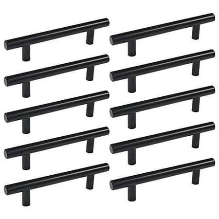 homdiy 3.5" Cabinet Handles Black Drawer Pulls - HD201BK Modern Cabinet Pulls Cabinet Hardware for Kitchen Cabinets, 10 Pack Stainless Steel Cupboard Handles