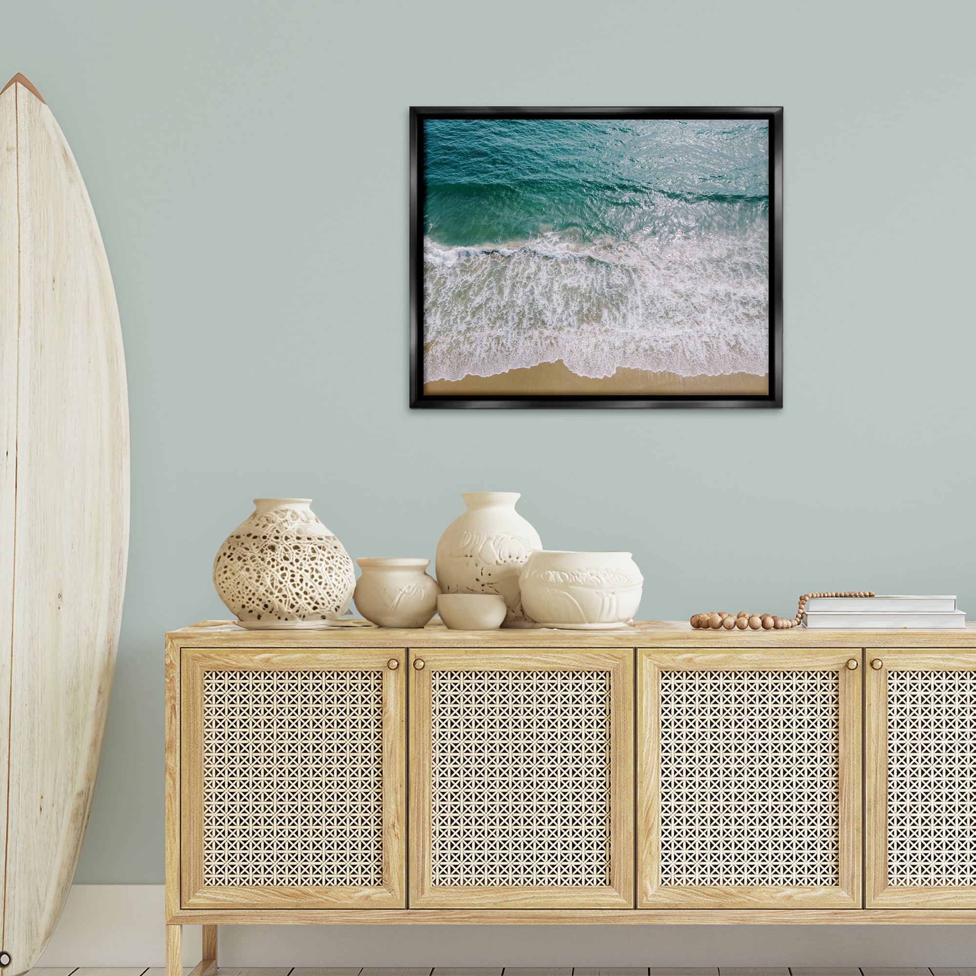 Stupell Industries Coastal Sea Waves Landscape Photography Black Floater Framed Canvas Art Print Wall Art, 31 x 25