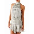 thumbnail image 3 of Women Ruffle Halter Neck Mini Dress Mock Neck Open Back Tiered Dress Y2K Mesh Layered Dresses Light Gray L, 3 of 10