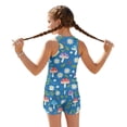 thumbnail image 2 of COEQINE Girls Two Piece Tankini Swimsuit with Shorts, Crewneck Sleeveless Swimming Bathing Suit Racerback Summer Beach Swimwear for Big Kid Preteen Age 10-11, Mushroom Daisy Leaf Blue, 2 of 8
