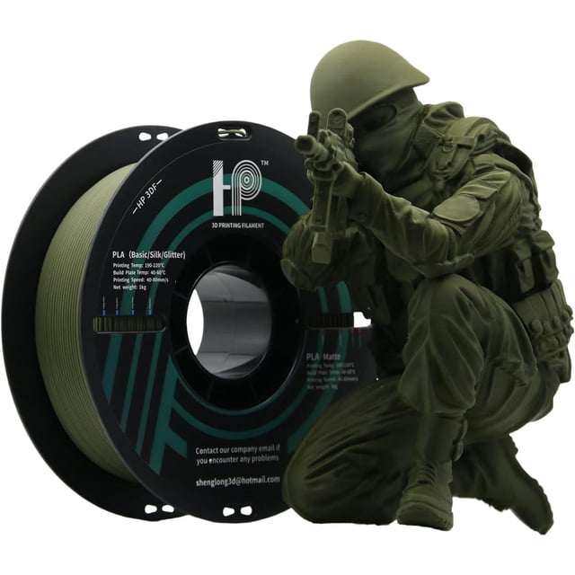 Filamento para impresora 3D HP3DF PLA, 1,75 mm, 1 kg, verde militar mate