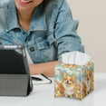 thumbnail image 4 of ZIATUBLE Corgi Floral Square Tissue Box Covers Leather Tissue Box Covers Rrectangular Napkin Organizer Dispenser with Snap Button Tissue Box Container Reusable Tissue Pouch, 4 of 7