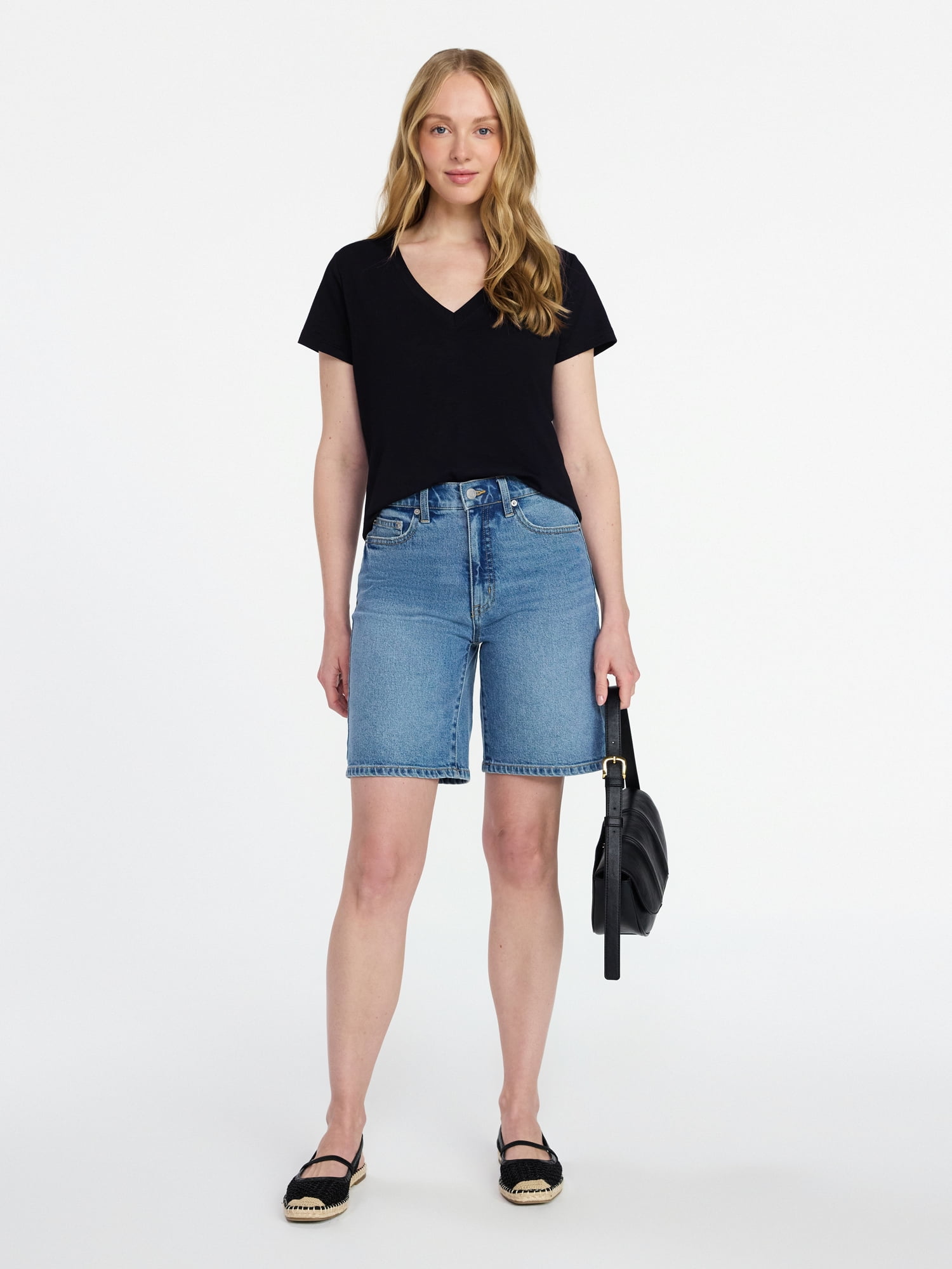 Time and Tru Women's Slub V Neck Tee with Short Sleeves, Sizes XS-XXXL