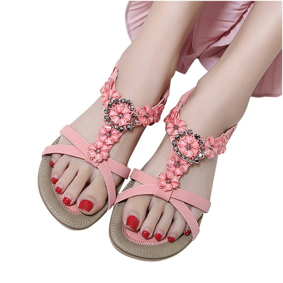 UMfun Summer Sandals For Women Flat Slip On Sandals Crystal Roman Shoes Open Toe Casual Sandals