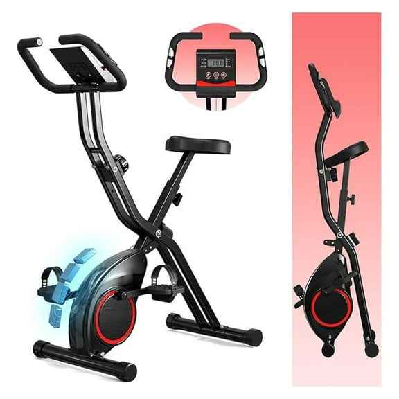 Indoor Exercise Bike Stationary Bikes for Home with 16-Level Magnetic Resistance, Lightweight Foldable Cycling Bike with 70% Pre-Assembled, 260 LBS Capacity, Flywheel of 5.5 LBS for Home Workout