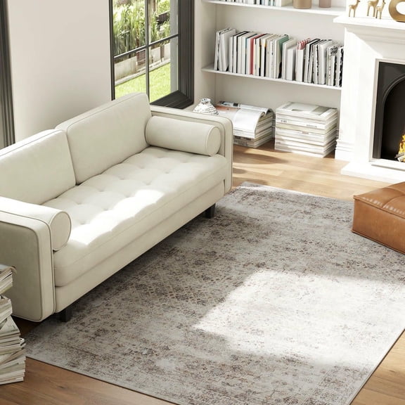 Resenkos 5x7 Machine Washable Area Rug - Non-Slip Traditional Carpet for Living Room, Bedroom, Light Mixed-Brown