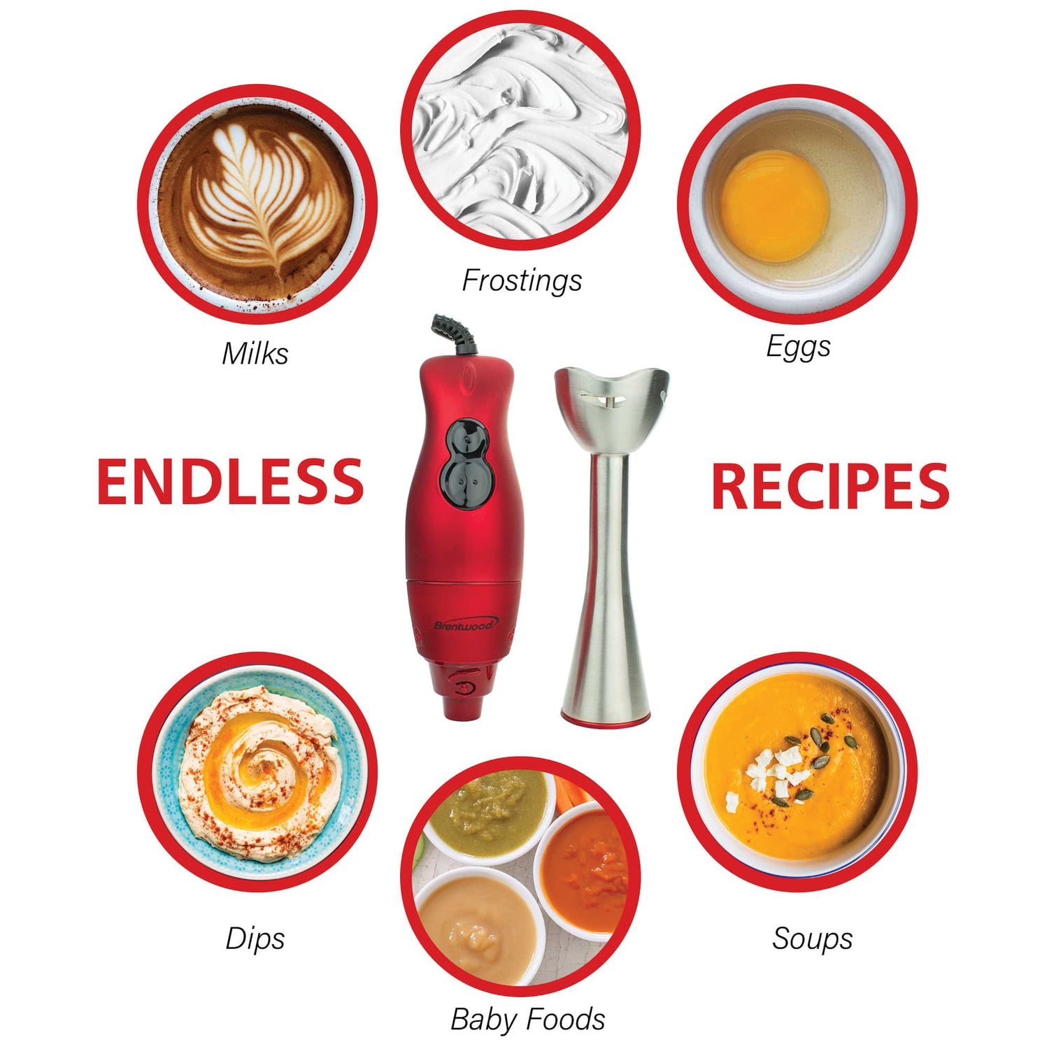 Brentwood 2-Speed Corded Hand Blender, Red