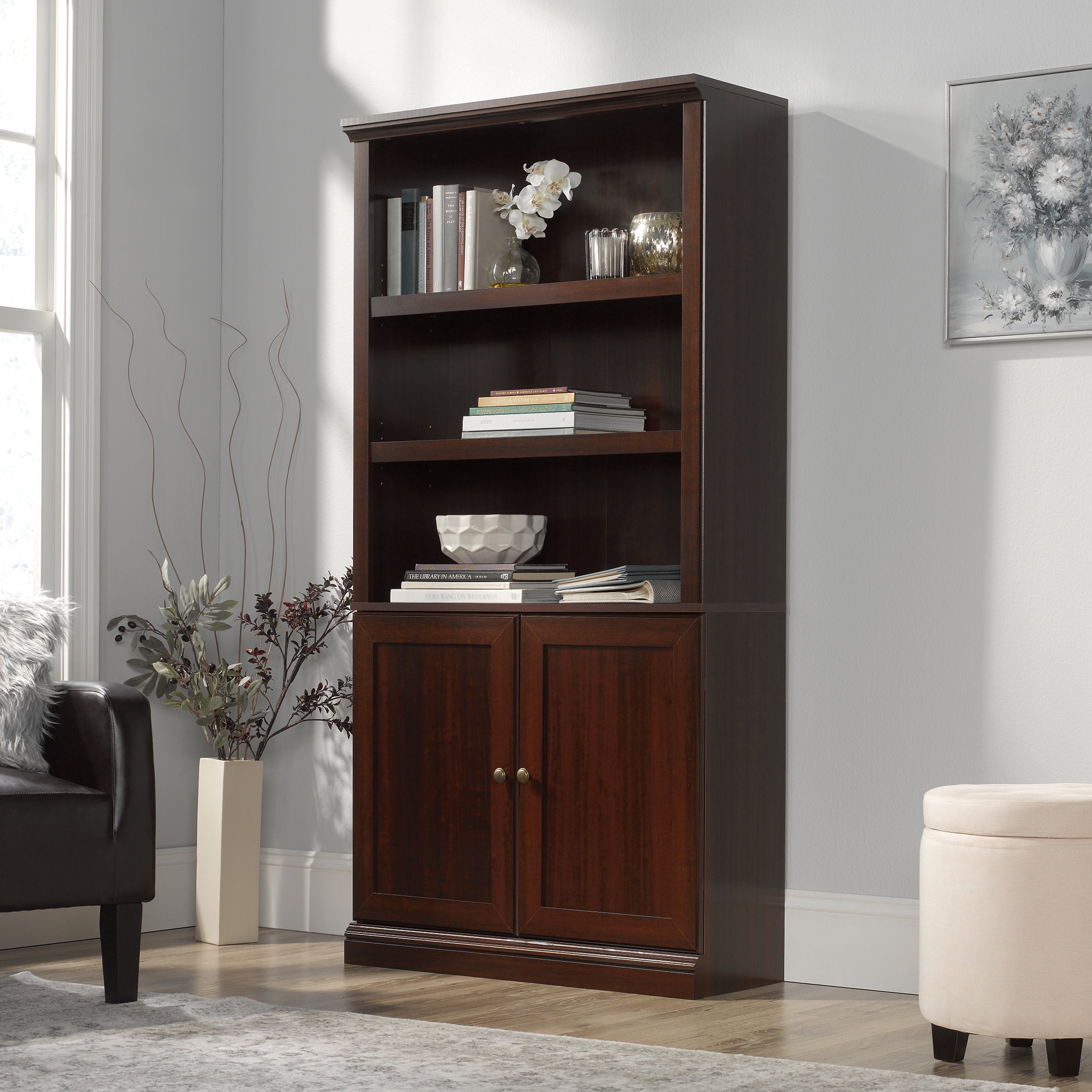 Sauder 【アメリカ老舗家具メーカー】木製マガジンラック付きキャビネット Sauder Select Furniture - 5-Shelf Bookcase with Adjustable Shelves