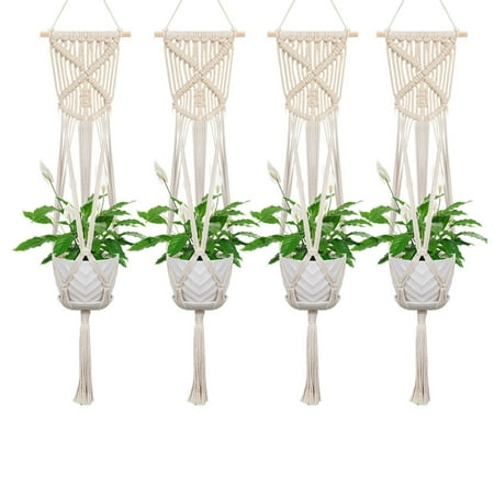 EEEKit Macrame Plant Hanger, Pot Holder Wall Art Hanging, Indoor Outdoor Braided Craf Hanging Plant Basket Holder Hanging Planter Stand Flower Pots Boho Home Decor for Decorations - Cotton Rope