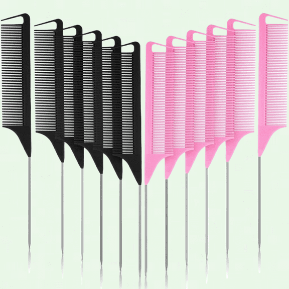 Hair Separator Comb Set of 12, Carbon Fiber Rat Tail Combs for Styling