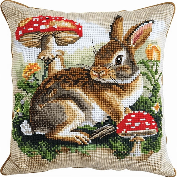 Rabbit Stamped Cross Stitch Pillow Cases , 45X45cm , Needlepoint Craft Set Handmade Craft for Sofa Home Decor (11 Count)