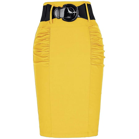 Women's Stretchy Pencil Skirt Side Pleated Business Skirts with Belt  KK271(28 Color) | Walmart Canada