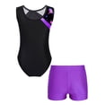 thumbnail image 2 of inlzdz Kids Girls Gymnastics Dance Leotard Sleeveless Workout Exercise Bodysuit with V-front Purple 8, 2 of 5