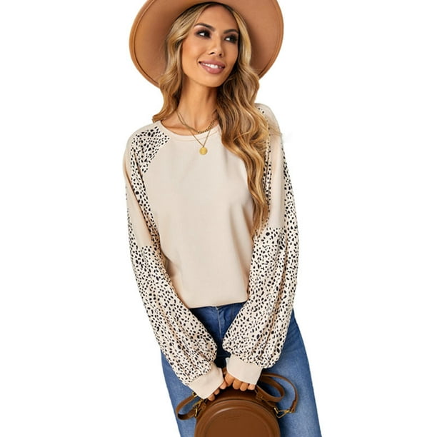 Womens Color Block Pullover Leopard Print Sweatshirt Raglan Long Sleeve  Loose Tunic Shirts Tops - Walmart.com