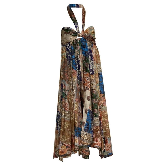 Zimmermann Devi Paisley Halter Neck Midi Dress in Multicolor Silk