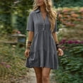 thumbnail image 2 of Lovzfmll Shirt Dress for Women, Collared Short Sleeve with Button, Casual Linen Mini Dress Gray, M, 2 of 9