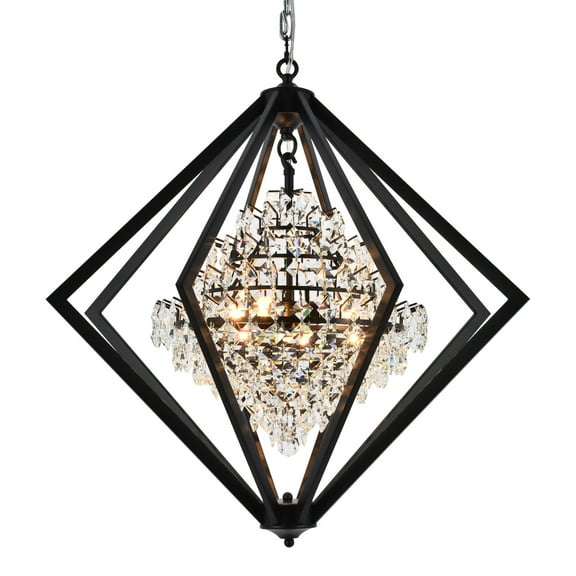 Bethel International Chandelier Black Metal & Crystal