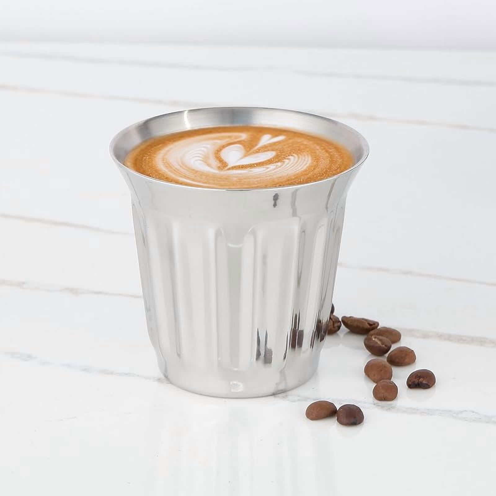 Easyworkz Stainless Steel Double-Wall Espresso Cups 5 oz Set of 2, Vertical Stripe Design, Gunmetal