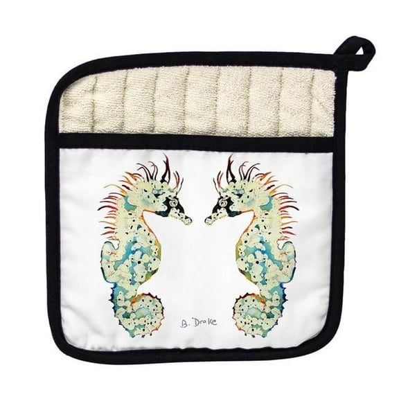 Betsy Drake PT388W Betsys Seahorses White Pot Holder