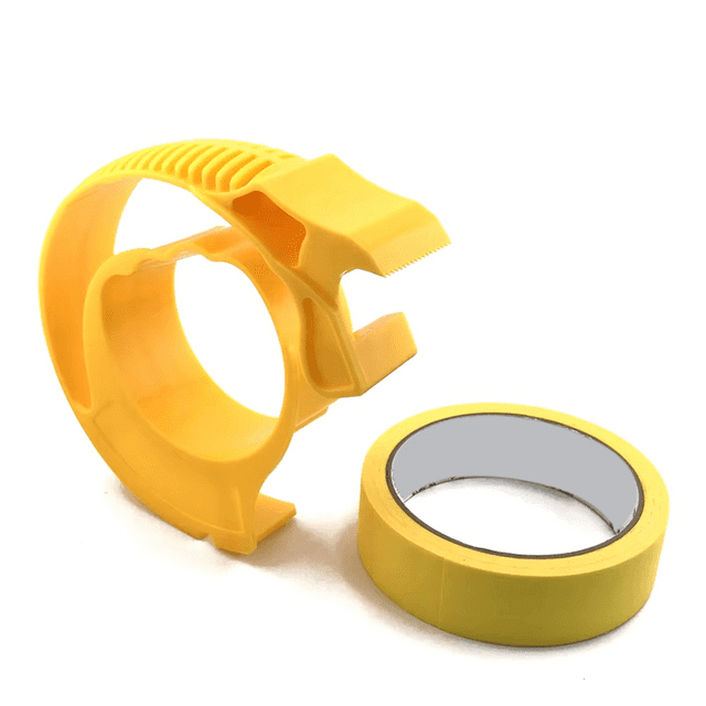 Máquina Dispensadora Aplicadora de Cinta de Enmascarar para Pintor con Herramienta de Corte para Reparar y Embellecer Grietas en Azulejos Amarillos.
