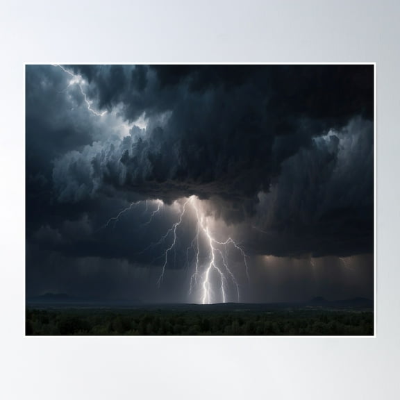 A Stormy Cloudy Night Sky With A Thunder Poster Wall Art, Modern Wall Decor, 8x12 UNFRAMED
