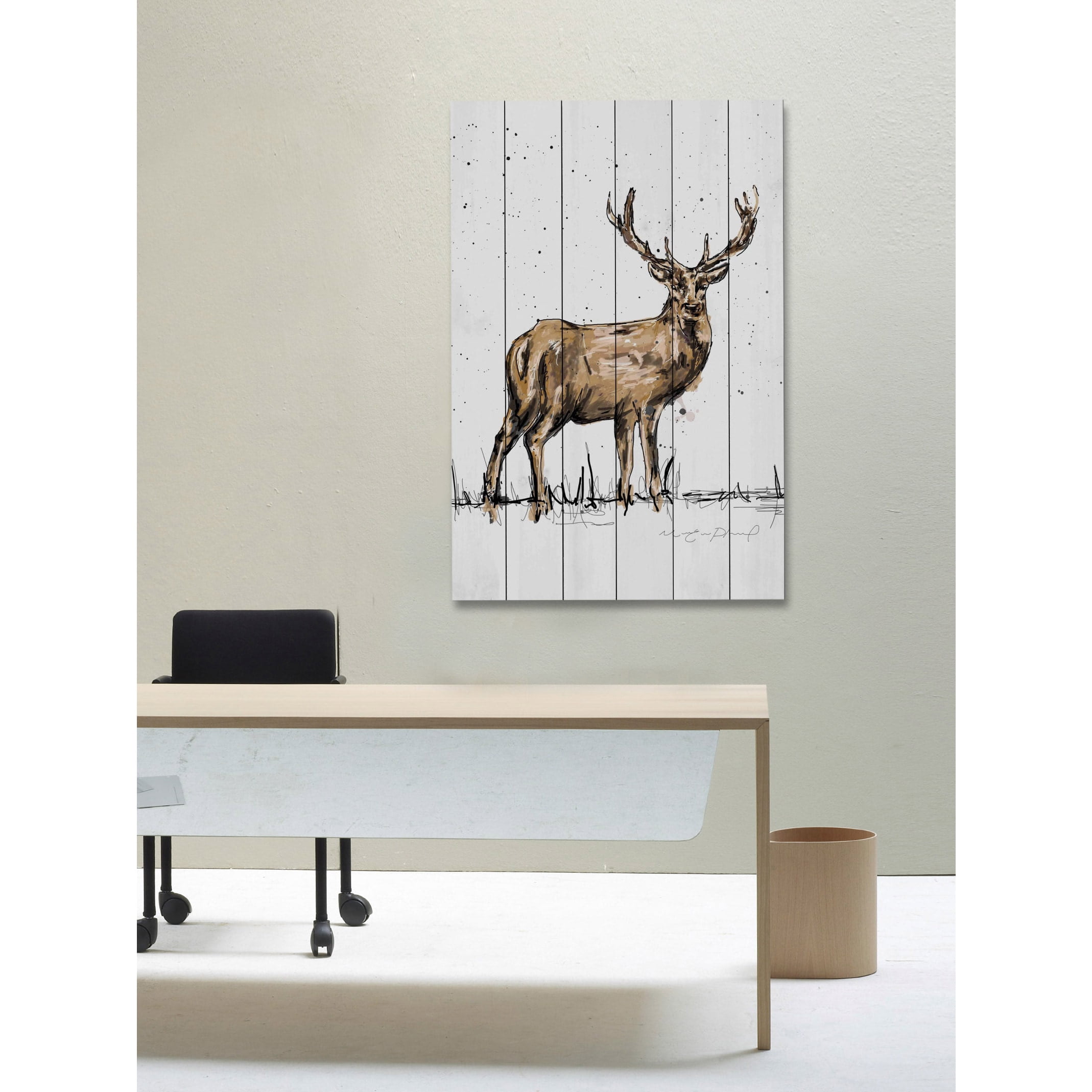 Marmont Hill "Cerf Adulte" by Marie-Eve Pharand Painting Art Print on White Wood