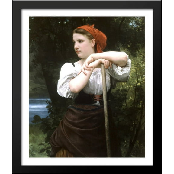 Faneuse 28x34 Large Black Wood Framed Print Art by William-Adolphe Bouguereau