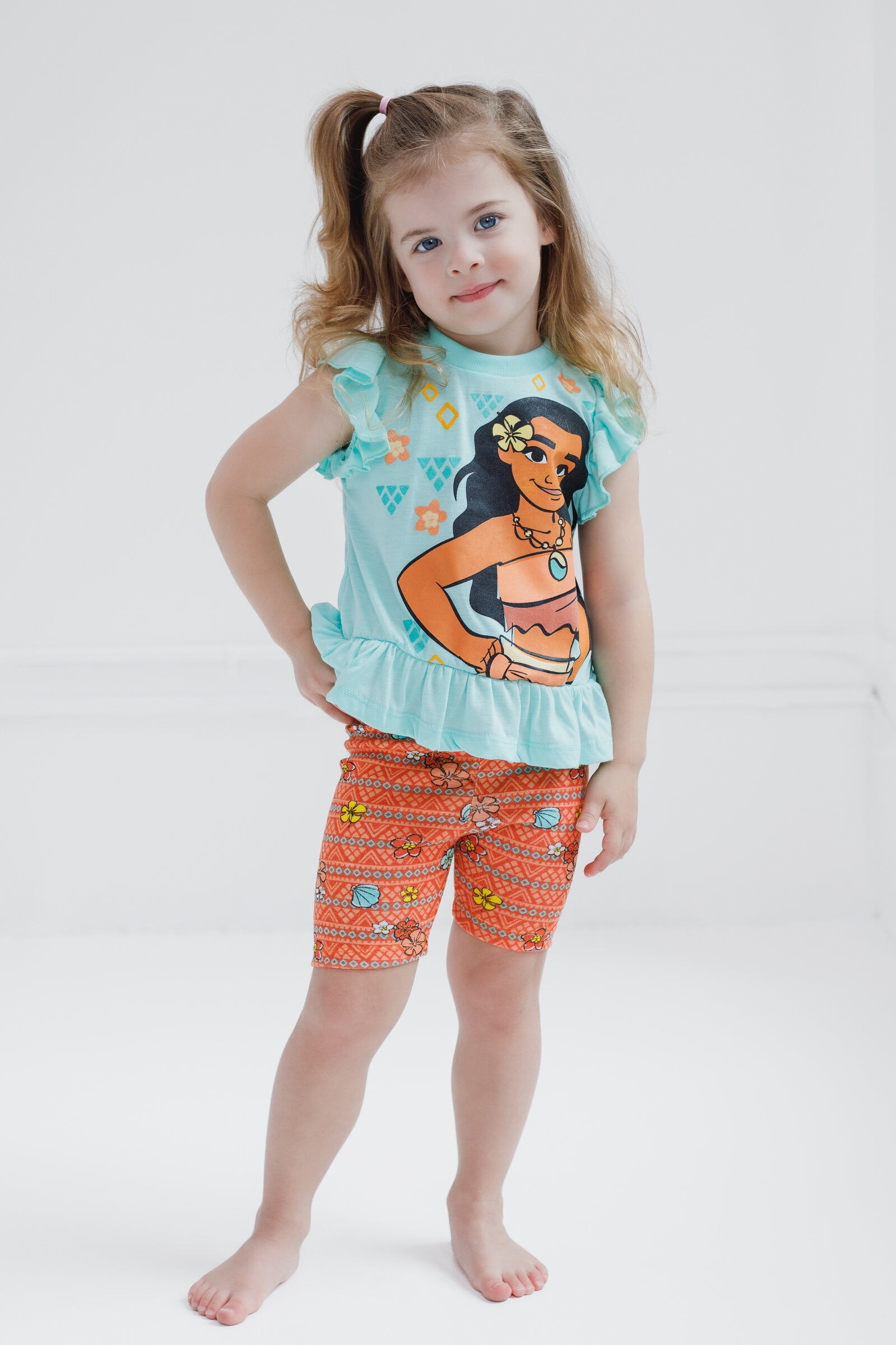 Disney Moana Little Girls T-Shirt and Bike Shorts Outfit Set Toddler to Little Kid