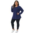 thumbnail image 3 of DARING DIVA Women's Plus Top Crew Neck Pleated Shirts Loose Fit Tunic Tops 1X Navy Blue, 3 of 6