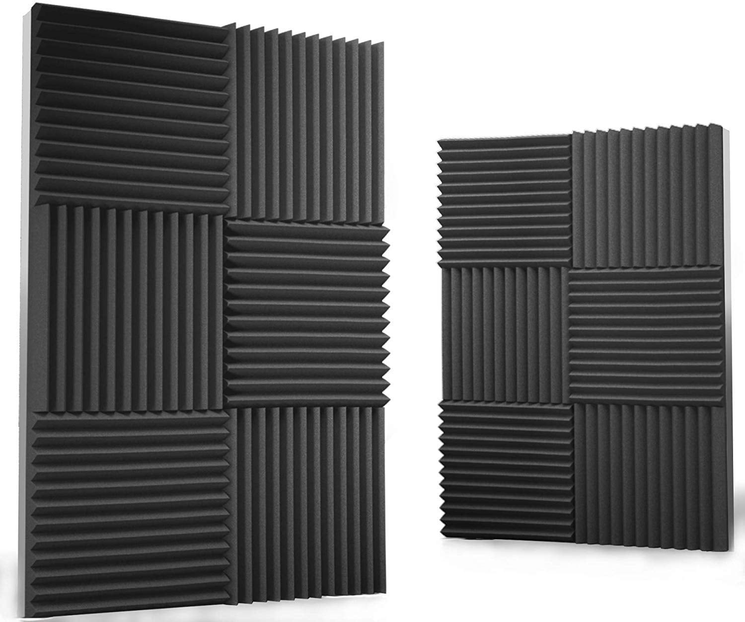 UPWADE 12 Pack 2x12x12 Acoustic Foam Panels with High Density Sound Foam Panels for Recording Studio Room and Office Black Self-adhesive sound proofing padding for wall Sound Proof Foam Panels