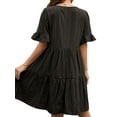 thumbnail image 5 of Gzhioc Women Short Sleeve Loose Dress with A-line Version, Simple Style Solid Color V-neck Summer Clothing, 5 of 6