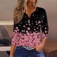 thumbnail image 2 of WTOBBY Women's V-Neck T-Shirt with Floral Print, Button Detail, and 3/4 Sleeve, Casual Weekend Fashion for Spring Fall Season, Daily Use, and Outings,Black L, 2 of 6