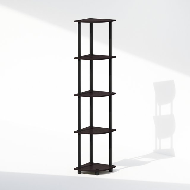 Furinno Turn-N-Tube 5 Tier Multipurpose Corner Display Rack Shelving Unit, Dark Walnut