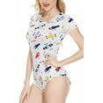 thumbnail image 3 of CutiePlusU Cotton Button Crotch Bodysuit Adult Romper Onesie Pajamas- Cartoon Plane Print Blue M, 3 of 5