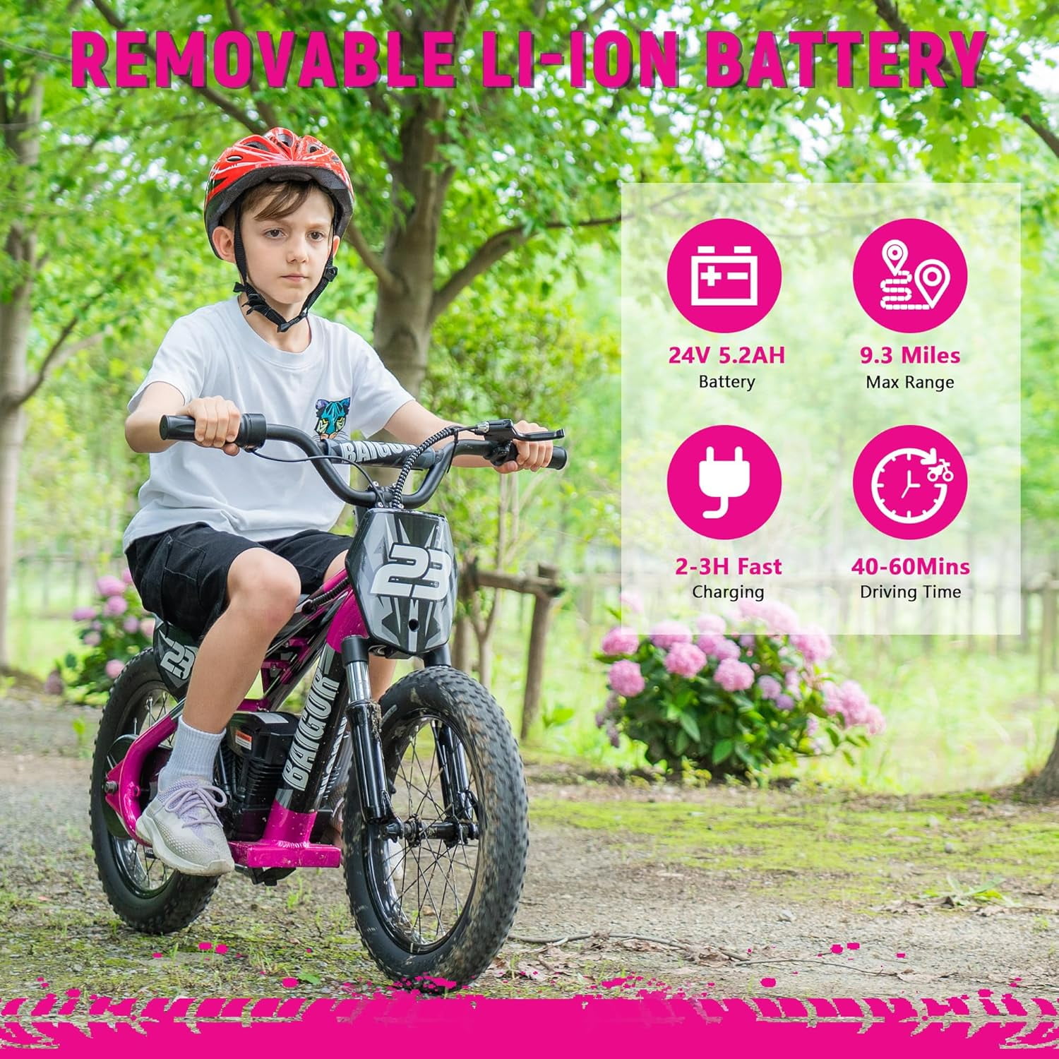 NEORIVER Electric Dirt Bike for Kids 6-12 with Shock-Absorbing Front Fork, 250W Electric Motorcycle Up to 15.5MPH, 24V Detachable Battery, 16'' Tire Electric Balance Bike with Kickstand