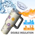 thumbnail image 5 of 40oz Tumbler with Handle and Straw, Vacuum Insulated Stainless Steel Travel Mug, Fits Car Cup Holder, Daisy Floral Print, 5 of 6