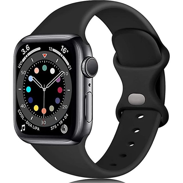 Correa de silicona (negra, grande) compatible con Apple Watch de 44 mm, 42 mm, 45 mm y 49 mm, correa de repuesto para Apple Watch Ultra/iwatch Se Series 8, 7, 6 y 5