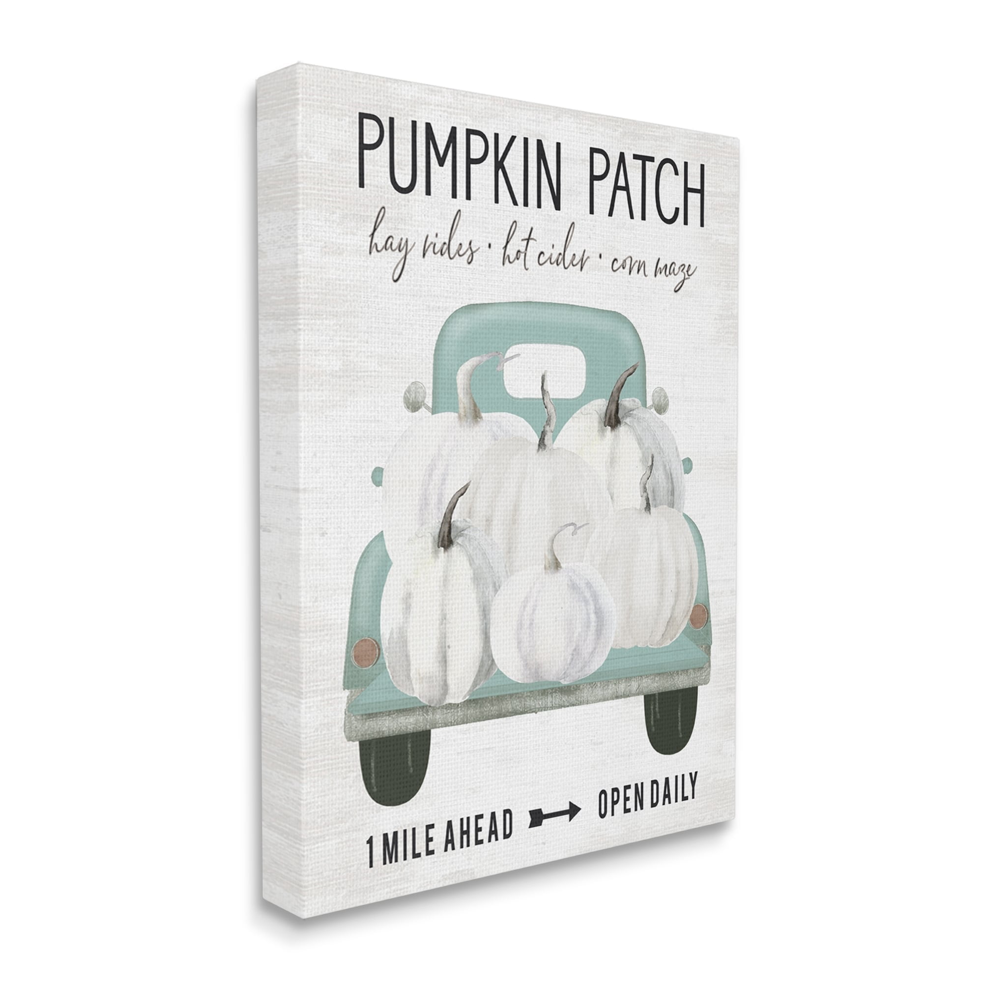 Pumpkin Patch Mile Ahead Sign Festive Seasonal Truck Transportation Graphic Art Gallery-Wrapped Canvas Print Wall Art