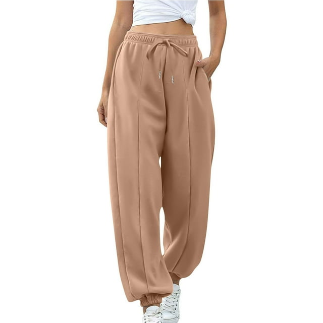 KIHOUT Sweatpants for Women Elastic Solid Color High Waist Drawstring Jogger Pants for Workout Running