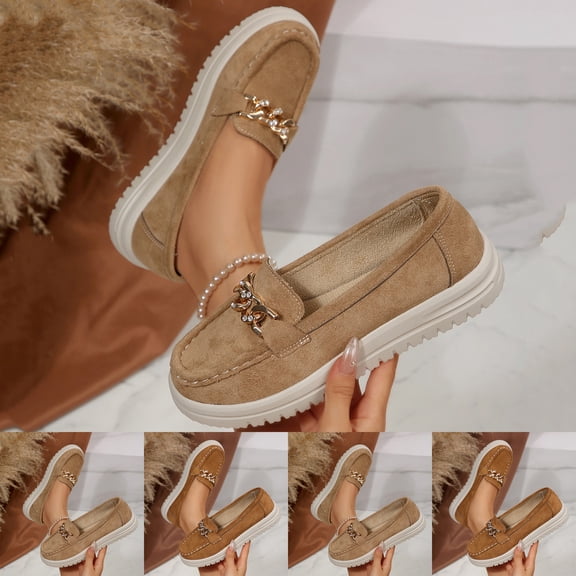 HAOTAGS Women Slip On Loafers,Flocked Flat Toe Casual Driving Breathable Flats Brown