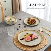 Vesteel Dinnerware Sets for 4, 12-Piece Stoneware Dish and Bowls Set, Handmade Reactive Glaze Coupe Plates Set for Family, Chip & Scratch Resistant - Khaki