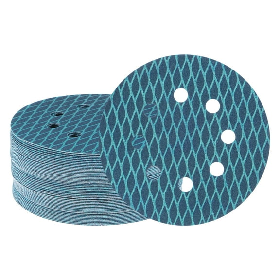 50 Packs Diamond Shape Sanding Discs 5 Inch 180 Grit Hook and Loop Blue Rhomb Sandpaper Fish Scale 8 Holes