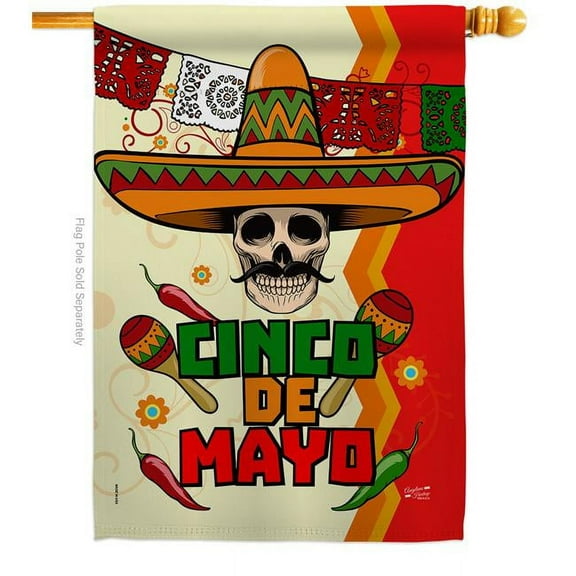 Angeleno Heritage H137045-BO Calavera Cinco de Mayo Summertime 28 x 40 in. Double-Sided Decorative Vertical House Flags for Decoration Banner Garden Yard Gift