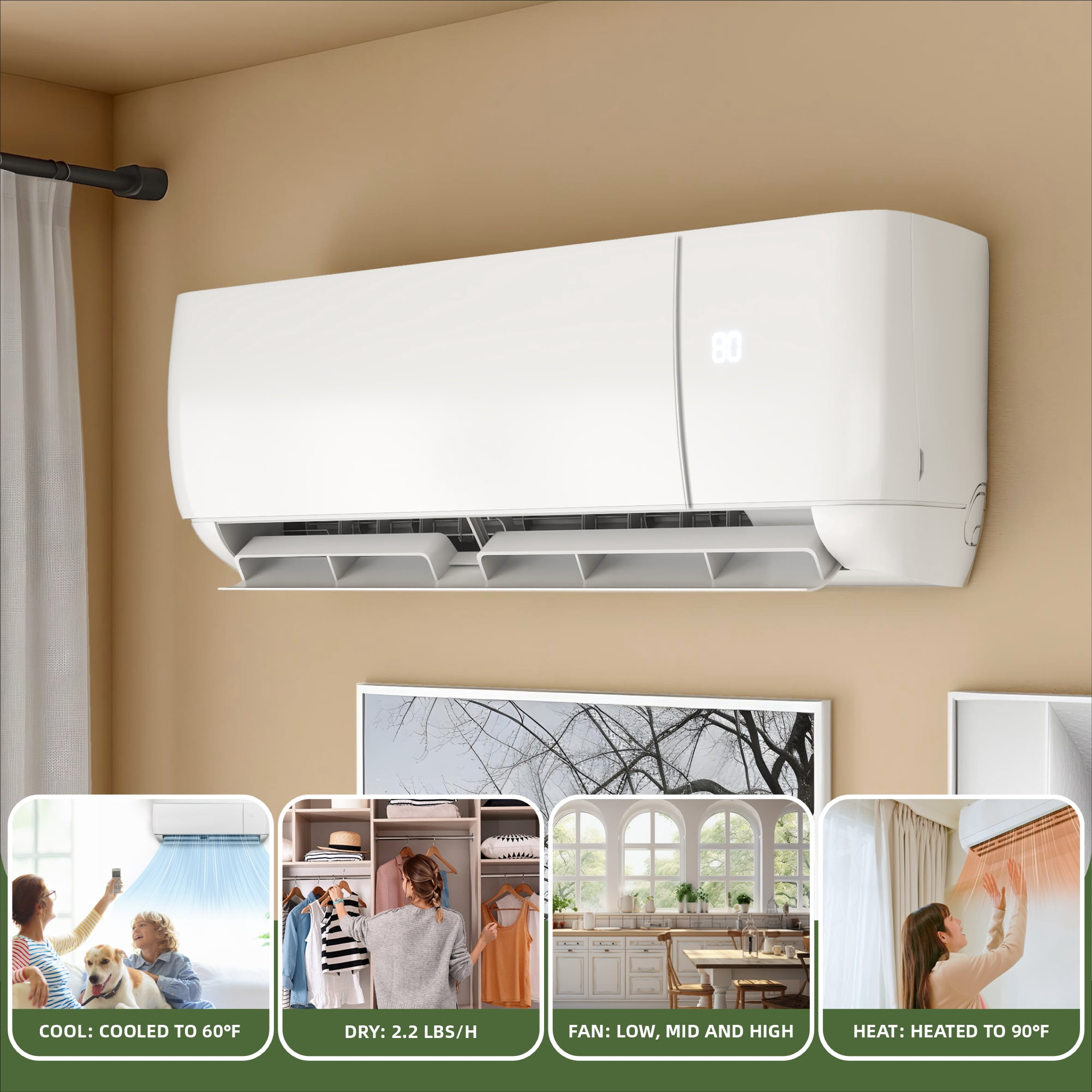Uforic 12000 BTU Mini Split AC & Heat Pump, 20 SEER2 115V Ductless Inverter, WiFi & Alexa Enabled, 750 Sq. Ft, White with Installation Kit