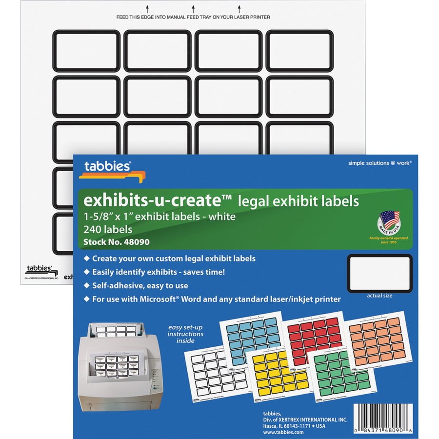 Tabbies Legal ExhibitsUCreate 1" Labels 1 5/8" x 1" Length Laser